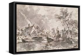 Flatford Old Mill Cottage on the Stour, Pen and Wash-John Constable-Framed Stretched Canvas