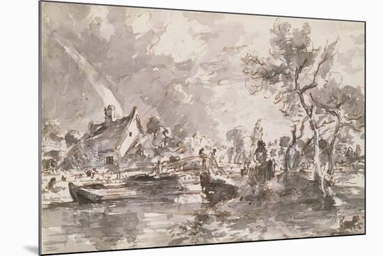 Flatford Old Mill Cottage on the Stour, Pen and Wash-John Constable-Mounted Giclee Print