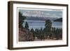 Flathead Lake, Montana - View of Snowcapped Mountains-Lantern Press-Framed Art Print