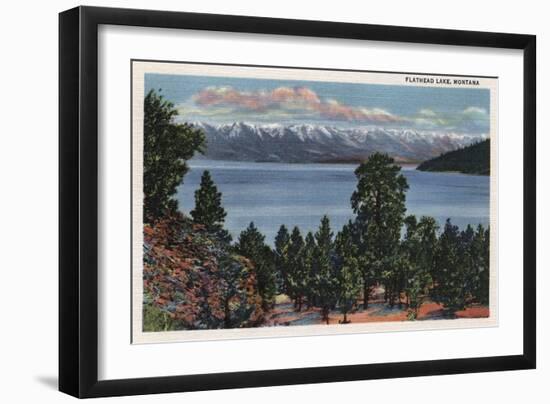 Flathead Lake, Montana - View of Snowcapped Mountains-Lantern Press-Framed Art Print