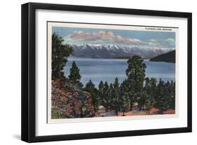 Flathead Lake, Montana - View of Snowcapped Mountains-Lantern Press-Framed Art Print