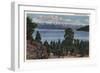 Flathead Lake, Montana - View of Snowcapped Mountains-Lantern Press-Framed Art Print