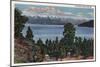 Flathead Lake, Montana - View of Snowcapped Mountains-Lantern Press-Mounted Art Print