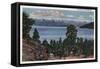 Flathead Lake, Montana - View of Snowcapped Mountains-Lantern Press-Framed Stretched Canvas