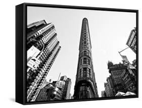 Flatiron Building, 5th Ave, Manhattan, New York, United States, Black and White Photography-Philippe Hugonnard-Framed Stretched Canvas