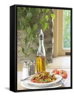 Flavored Oil and Salt and Pepper Shakers Beside Bowl of Pasta-null-Framed Stretched Canvas