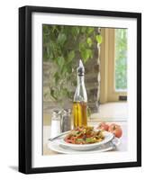 Flavored Oil and Salt and Pepper Shakers Beside Bowl of Pasta-null-Framed Photographic Print