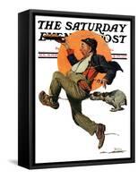 "Fleeing Hobo" Saturday Evening Post Cover, August 18,1928-Norman Rockwell-Framed Stretched Canvas