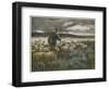 "Fleeing the Storm", a Shepherd Returns Home with His Flock Before They All Get Soaked-Auguste Prévot-Valeri-Framed Art Print