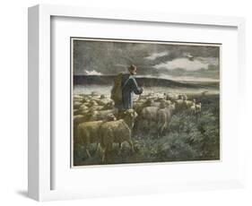 "Fleeing the Storm", a Shepherd Returns Home with His Flock Before They All Get Soaked-Auguste Prévot-Valeri-Framed Art Print