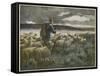 "Fleeing the Storm", a Shepherd Returns Home with His Flock Before They All Get Soaked-Auguste Prévot-Valeri-Framed Stretched Canvas