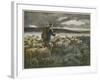 "Fleeing the Storm", a Shepherd Returns Home with His Flock Before They All Get Soaked-Auguste Prévot-Valeri-Framed Art Print