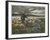 "Fleeing the Storm", a Shepherd Returns Home with His Flock Before They All Get Soaked-Auguste Prévot-Valeri-Framed Art Print