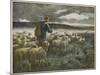 "Fleeing the Storm", a Shepherd Returns Home with His Flock Before They All Get Soaked-Auguste Prévot-Valeri-Mounted Art Print