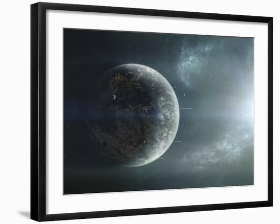 Fleet of Colonization Ships Departing an Earth-Like Planet-Stocktrek Images-Framed Photographic Print