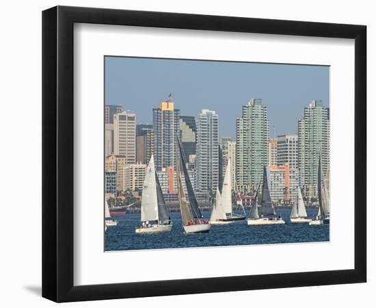 Fleet of Sailboats and Skyline of San Diego, California, Usa-Bill Bachmann-Framed Photographic Print