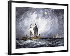 Fleet of Viking Ships at Sea-null-Framed Giclee Print