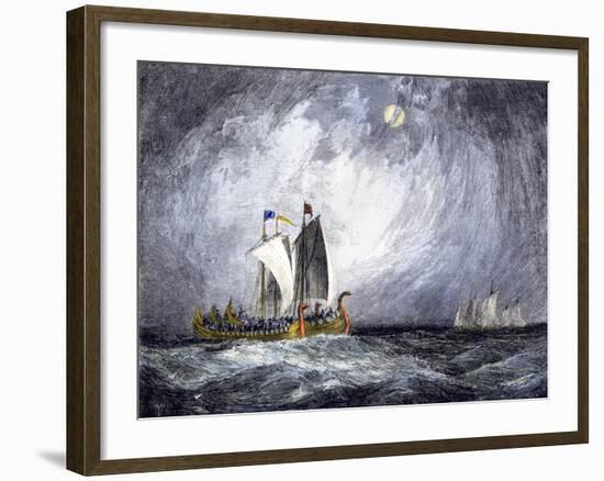 Fleet of Viking Ships at Sea-null-Framed Giclee Print