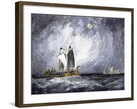 Fleet of Viking Ships at Sea-null-Framed Giclee Print
