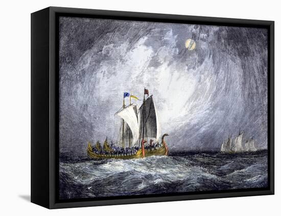 Fleet of Viking Ships at Sea-null-Framed Stretched Canvas