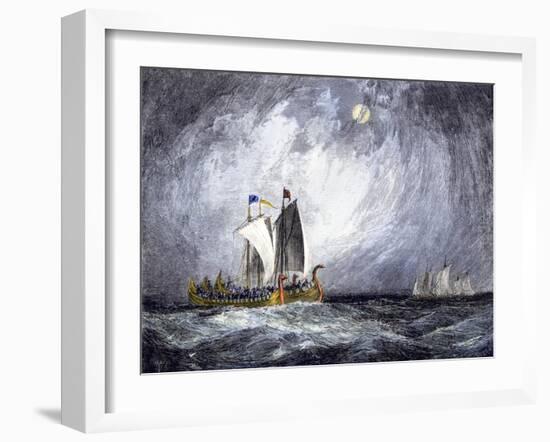 Fleet of Viking Ships at Sea-null-Framed Giclee Print