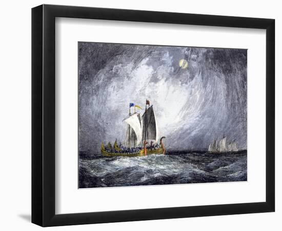 Fleet of Viking Ships at Sea-null-Framed Giclee Print