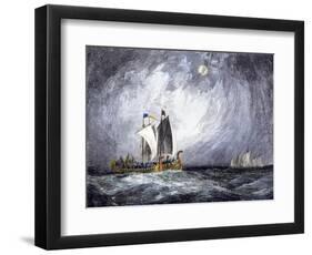 Fleet of Viking Ships at Sea-null-Framed Giclee Print