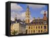 Flemish Houses, Belfry of the Nouvelle Bourse and Vielle Bourse, Grand Place, Lille, Nord, France-David Hughes-Framed Stretched Canvas