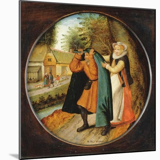 Flemish Proverb: 'A Wife Hiding Her Infidelity from Her Husband under a Blue Cloak'-Pieter Brueghel the Younger-Mounted Giclee Print