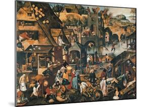 Flemish Proverbs-Pieter Brueghel the Younger-Mounted Giclee Print