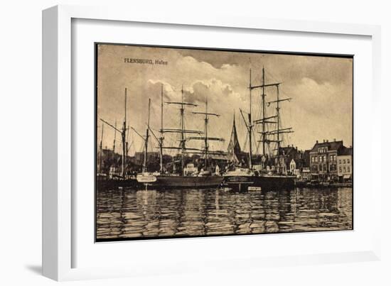 Flensburg, Hafen, Anlegende Schiffe, Häuser-null-Framed Giclee Print