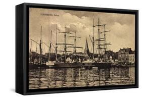 Flensburg, Hafen, Anlegende Schiffe, Häuser-null-Framed Stretched Canvas