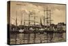 Flensburg, Hafen, Anlegende Schiffe, Häuser-null-Stretched Canvas