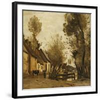 Flesselles, Street with Peasant and Cow-Jean-Baptiste-Camille Corot-Framed Giclee Print