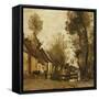 Flesselles, Street with Peasant and Cow-Jean-Baptiste-Camille Corot-Framed Stretched Canvas