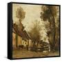 Flesselles, Street with Peasant and Cow-Jean-Baptiste-Camille Corot-Framed Stretched Canvas