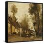 Flesselles, Street with Peasant and Cow-Jean-Baptiste-Camille Corot-Framed Stretched Canvas