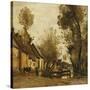 Flesselles, Street with Peasant and Cow-Jean-Baptiste-Camille Corot-Stretched Canvas
