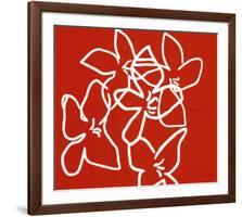 Fleurs Blanches sur Fond Rouge, 2003-Nicolas Le Beuan Bénic-Framed Serigraph