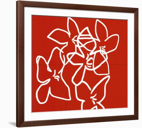 Fleurs Blanches sur Fond Rouge, 2003-Nicolas Le Beuan Bénic-Framed Serigraph