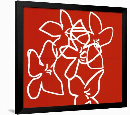 Fleurs Blanches sur Fond Rouge, 2003-Nicolas Le Beuan Bénic-Framed Serigraph