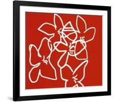 Fleurs Blanches sur Fond Rouge, 2003-Nicolas Le Beuan Bénic-Framed Serigraph