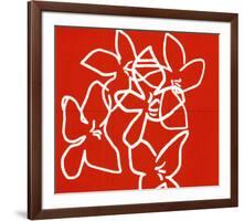 Fleurs Blanches Sur Fond Rouge, c.2003-Nicolas Le Beuan Bénic-Framed Serigraph