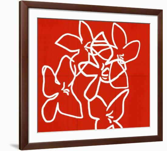 Fleurs Blanches Sur Fond Rouge, c.2003-Nicolas Le Beuan Bénic-Framed Serigraph