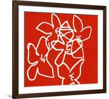 Fleurs Blanches Sur Fond Rouge, c.2003-Nicolas Le Beuan Bénic-Framed Serigraph