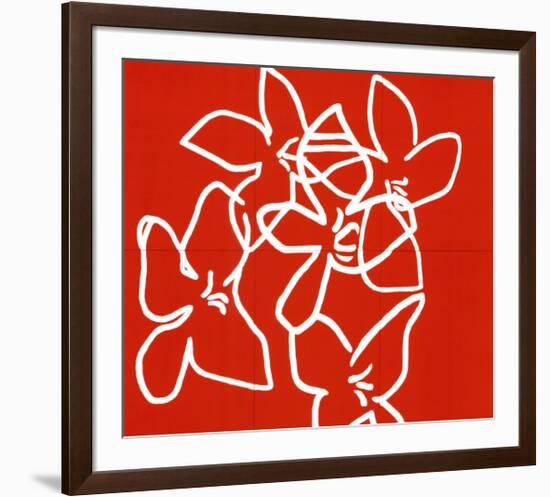 Fleurs Blanches Sur Fond Rouge, c.2003-Nicolas Le Beuan Bénic-Framed Serigraph