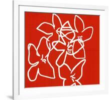 Fleurs Blanches Sur Fond Rouge, c.2003-Nicolas Le Beuan Bénic-Framed Serigraph