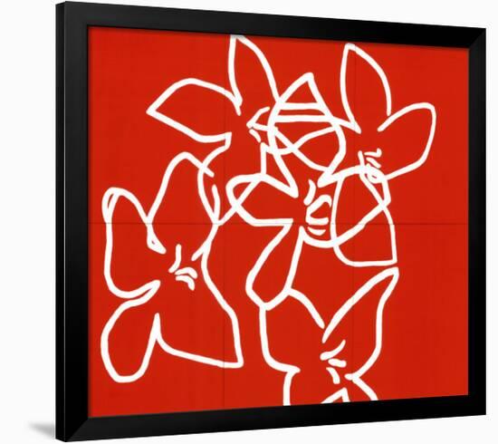 Fleurs Blanches Sur Fond Rouge, c.2003-Nicolas Le Beuan Bénic-Framed Serigraph