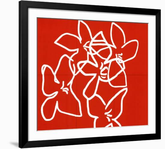 Fleurs Blanches Sur Fond Rouge, c.2003-Nicolas Le Beuan Bénic-Framed Serigraph