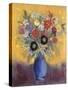 Fleurs dans un vase bleu (Flowers in a blue vase)-Odilon Redon-Stretched Canvas